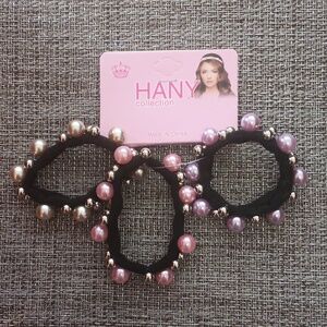 Collection Pearl Embellished Hair Ties - Black, Pink, Green